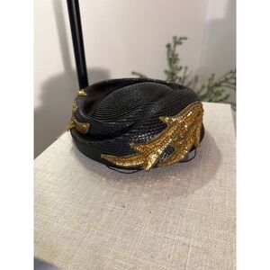 Pillbox Hat trending hair accessory new york model high fashion GUC gold accent